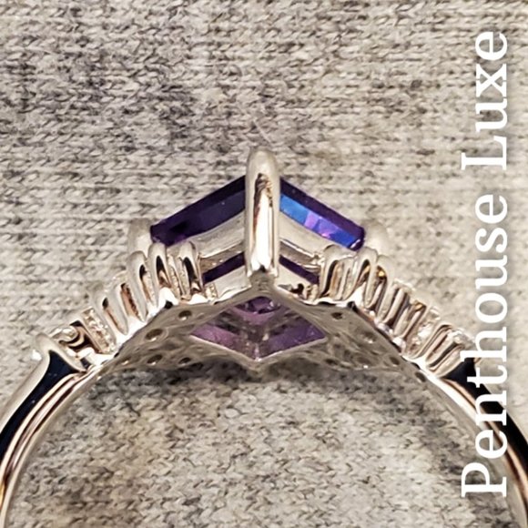 SOLID Sterling Purple Amethyst Princess Cut Ring - Picture 3 of 6